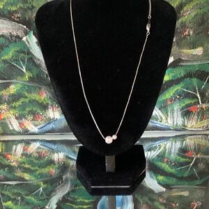 Charlotte Russe Silver Tone Necklace with Pearl Accent New on Card 16" Length